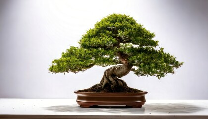Bonsai tree in ceramic pot against white background horticulture concept