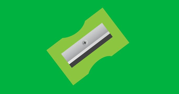 Digital animation of green sharpener icon against black background