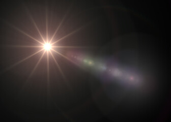 Obraz premium Warm Starburst Lens Flare with Soft Cinematic Light Trail on Black Background