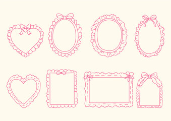 Collection of cute hand-drawn heart frames and decorative borders, perfect for Valentine&rsquo;s Day cards, wedding invitations, scrapbooking, love quotes, and romantic designs. Editable vector outlines wit
