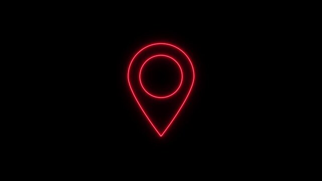 Glowing Red Map Pin Location Marker on Black Background Navigation Symbol map pin glowing red neon light