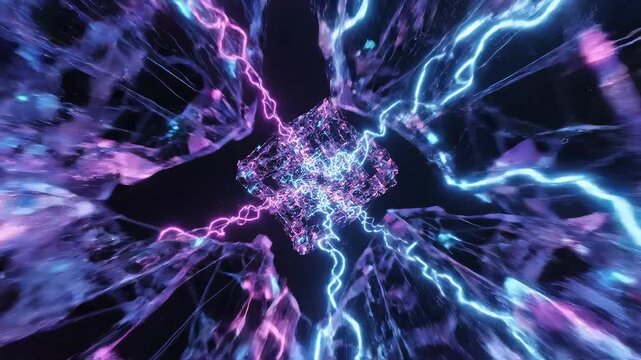 Abstract energy cube with electric lightning