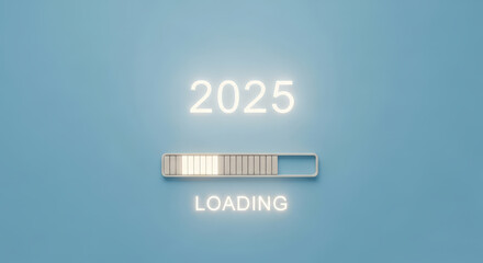 2025 Loading Digital Technology Progress Bar Futuristic Start Up Innovation Development Update Information Countdown Process Solution Design Blue Background