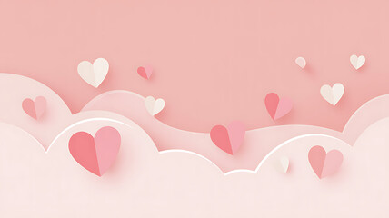 Floating hearts in pink sky