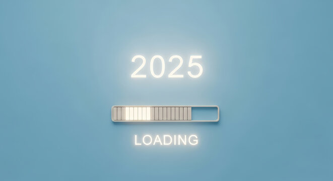 2025 Loading Digital Technology Progress Bar Futuristic Start Up Innovation Development Update Information Countdown Process Solution Design Blue Background - Powered by Adobe
