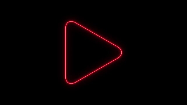 Glowing Red Play Button Triangle Neon Light on Black Background red neon glowing triangle play neon light