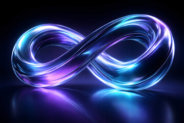Infinite Sparkle: A sleek, radiant infinity symbol glows, its form both reflecting and refracting light, signifying limitless possibilities and enduring existence. 