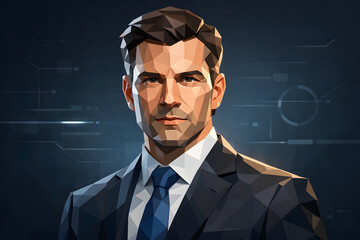 Confident Professional in a Digital Era: A determined professional in a sharp suit, embodying modern sophistication and leadership against a backdrop of digital innovation. 