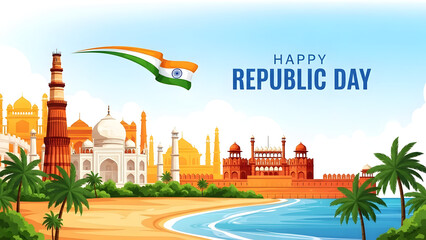 Republic day celebration in india with taj mahal and indian flag