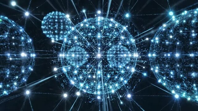 Abstract glowing spheres with network patterns