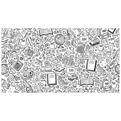 Obraz premium Hand-drawn vector illustration set of social media network icons featuring doodle sketches and business symbols in a seamless cartoon pattern design