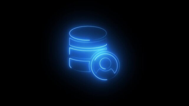 Glowing Blue Database Server with Chat Message Symbol on Black Background for Tech and Communication Concepts