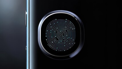 Close-up of a futuristic fingerprint scanner on a dark background.