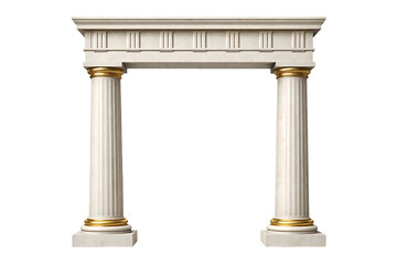 Obraz premium Classical square architectural frame with white marble columns and gold accents for elegant doorway design isolated on transparent background