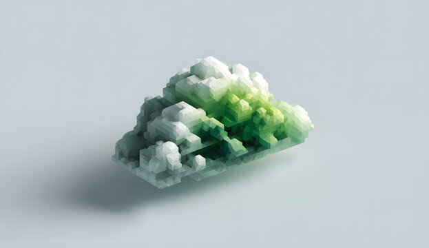Cloud pattern composed of green three-dimensional blocks