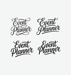 Event Planner written templates set in a stylish joining script with bold and elegant strokes, designed in clean vector typography perfect for wedding planning, party coordination, business events