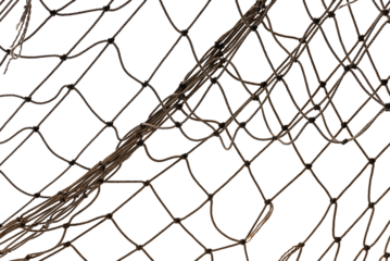 Torn Football or tennis net. Rope mesh on a white background close-up