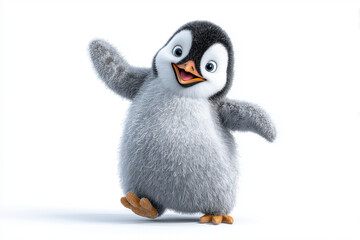 Fototapeta premium Cute Cartoon Penguin Waving on White Background for Kids Education and Fun Design