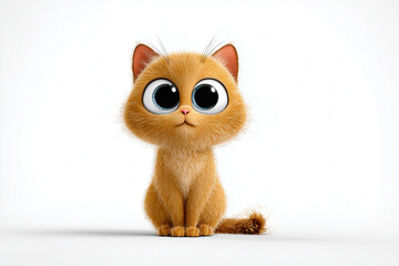 Cute Cartoon Cat Sitting with Big Eyes on White Background for Kids Fun and Education