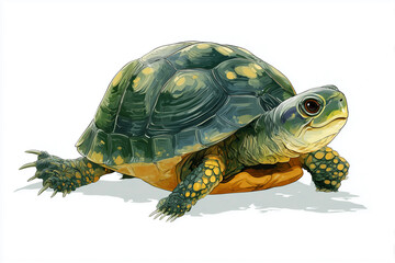 Obraz premium Cute Cartoon Turtle Character Crawling Isolated on White for Kids Education and Learning