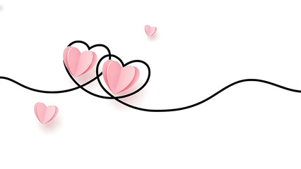 Elegant Minimalist Paper-Cut Hearts Background with Continuous Line Art