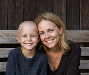 woman posing with her son,