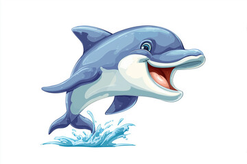 Happy Cartoon Dolphin Character Jumping Isolated on White Background