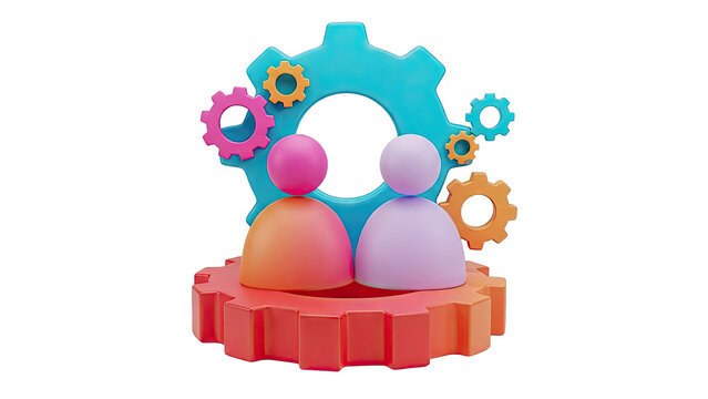 Teamwork and Synergy Concept with Gears and People Icons