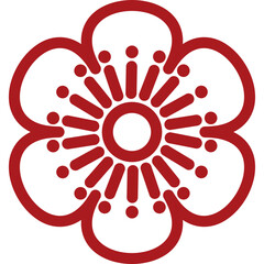 Red Plum Blossom Flower Outline. Red Floral Outline