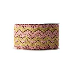 Elegant Pink and Gold Lace Ribbon on Spool for Crafting and Decoration