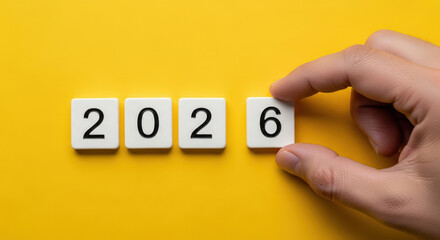 2026 Year Date Blocks Hand Arranging Numbers Anticipation Future Planning Strategy Time Management Calendar Event Schedule Timeline Concept