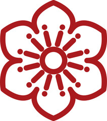 Plum Blossom Icon. Red Pointed Petal Flower