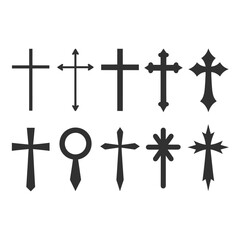 Fototapeta premium Variety of medieval style crosses and christian symbols in black