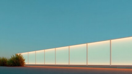 Minimalist design showcases long, illuminated fence blending wit