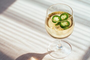 Refreshing wine cocktail with jalapeno slices, perfect for summe