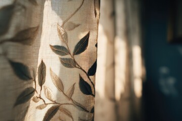 Translucent curtains softly illuminated, showcasing elegant leaf