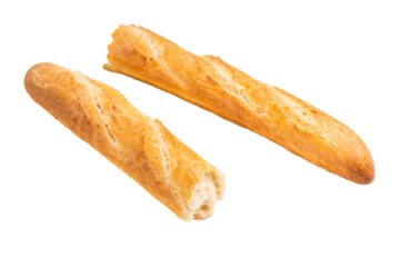 French bread baguette isolated on white background. top view