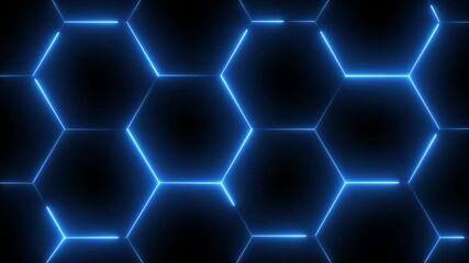 glowing neon light hexagon frame animated on black background. neon hexagon retro tunnel loop animation abstract background cyan hexagon technology.4K futuristic surface Geometric Hexagon Pattern. - Powered by Adobe