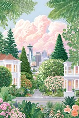 A dreamy gouache-style travel illustration, generation AI 