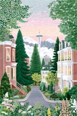 A dreamy gouache-style travel illustration, generation AI 