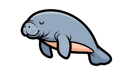 Obraz premium Manatee Cartoon Illustration on White Background.