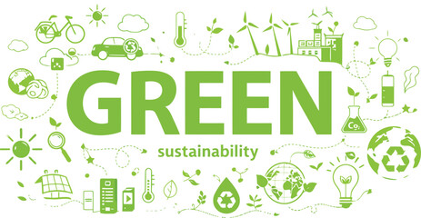 Fototapeta premium Embracing Green: A vibrant illustration showcasing the essence of environmental consciousness and sustainability, highlighting a commitment to a greener future.