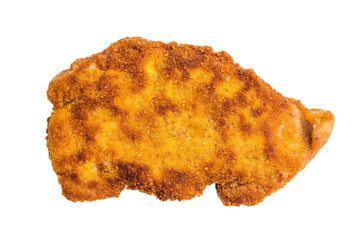 Breaded german weiner schnitzel steak, fried pork meat isolated on white background