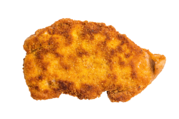 Breaded german weiner schnitzel steak, fried pork meat isolated on white background