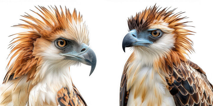 A striking depiction of two philippine eagles facing each other showcasing their unique plumage on transparent background