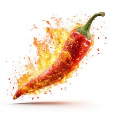 Fiery Chili Pepper with Flames and Vibrant Colors