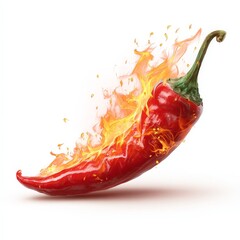 Fiery Red Chili Pepper with Flames in Action