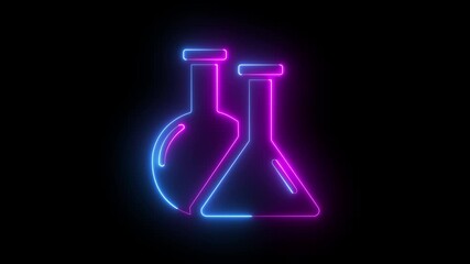 neon outline of two laboratory flasks on a black background beakers science , Glowing neon outline of a computer monitor displaying two test tubes with bubbles inside isolated on a - Powered by Adobe