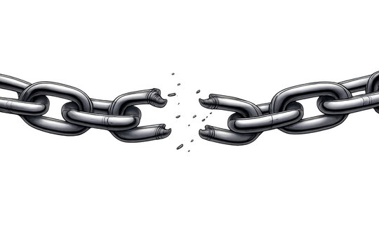 Broken metal chain with shattered link, symbolizing freedom, release, independence, strength, ending oppression
