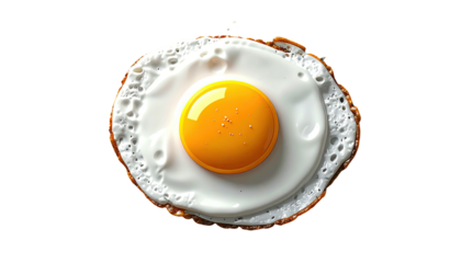 A perfectly fried egg, centered against a stark black backdrop, showcasing golden yolk and white